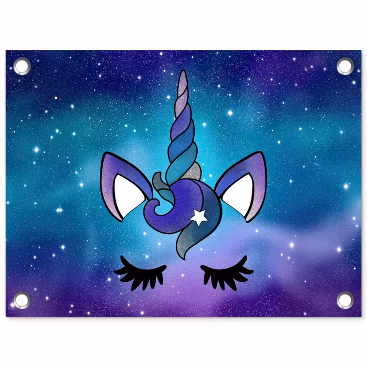 Eenhoorn - Sterrenhemel - Ster - Blauw tuinposter los doek klein -3d