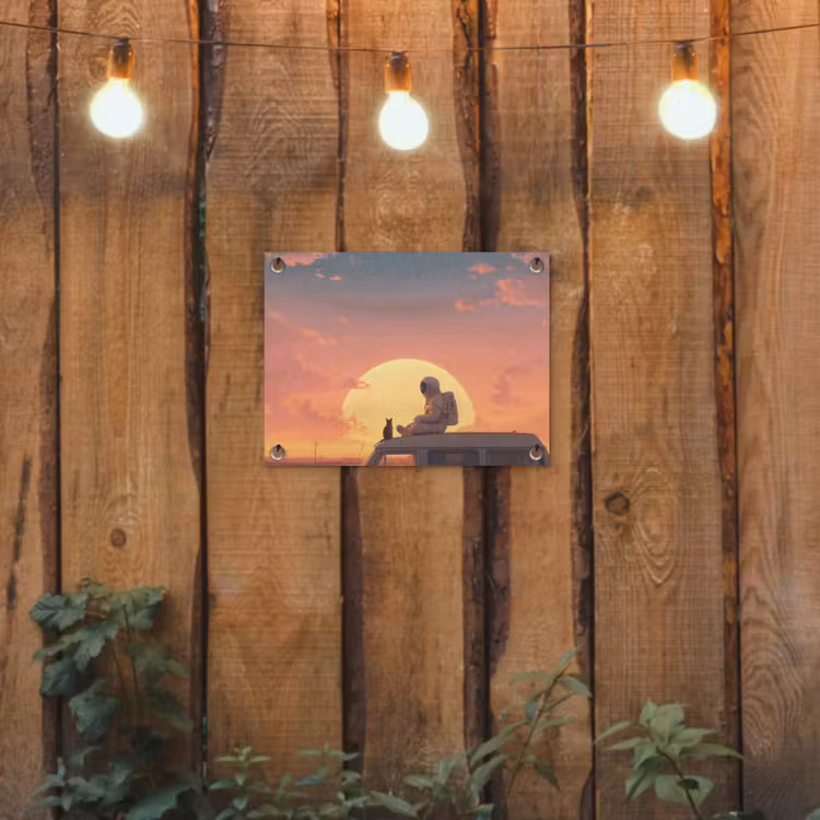 Busje - Kat - Zonsondergang - Oranje tuinposter los doek klein -sfeer1
