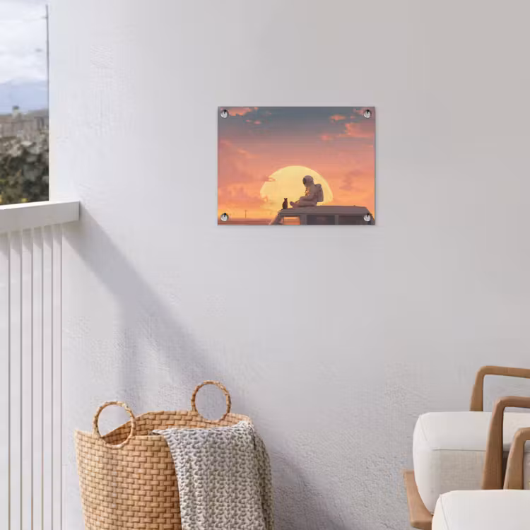 Busje - Kat - Zonsondergang - Oranje tuinposter los doek klein -sfeer8