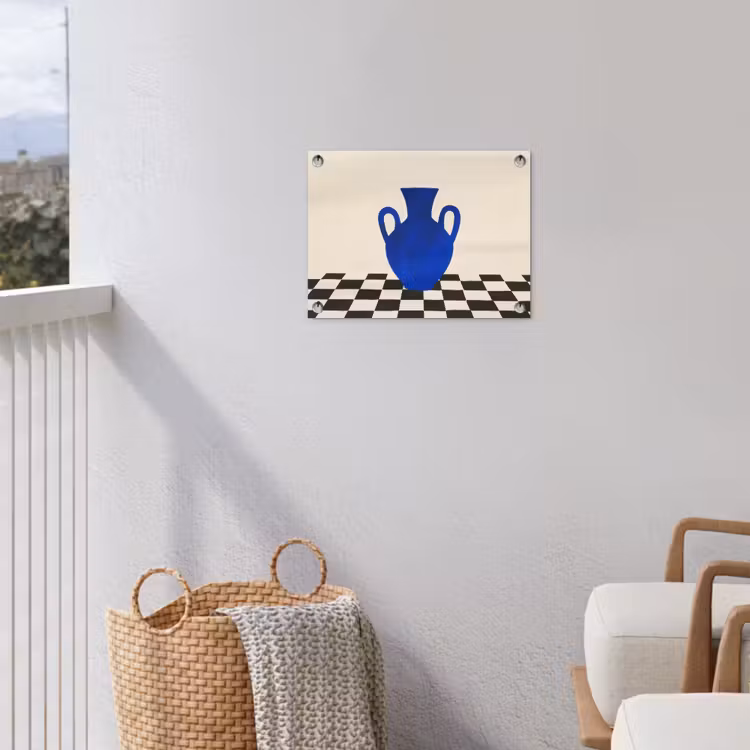Vaas - Blauw - Geblokt - Modern tuinposter los doek klein -sfeer8