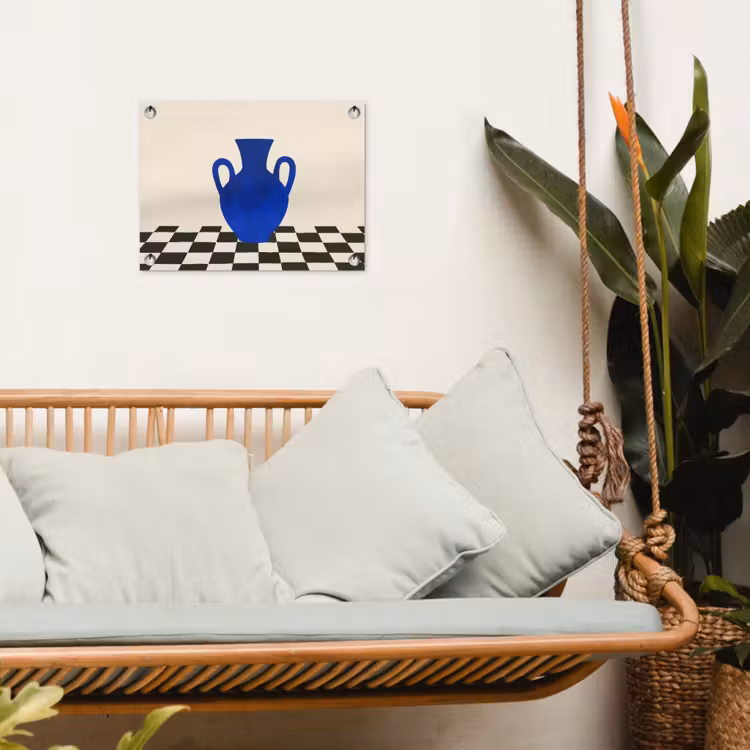 Vaas - Blauw - Geblokt - Modern tuinposter los doek klein -sfeer7