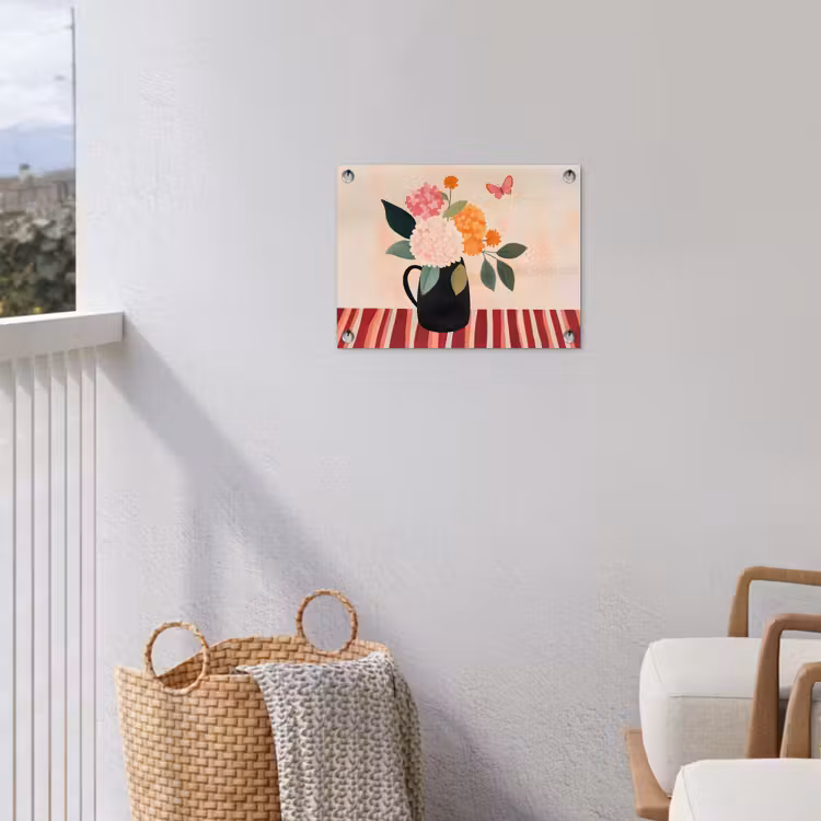 Vaas - Bloemen - Vlinder - Rood tuinposter los doek klein -sfeer8