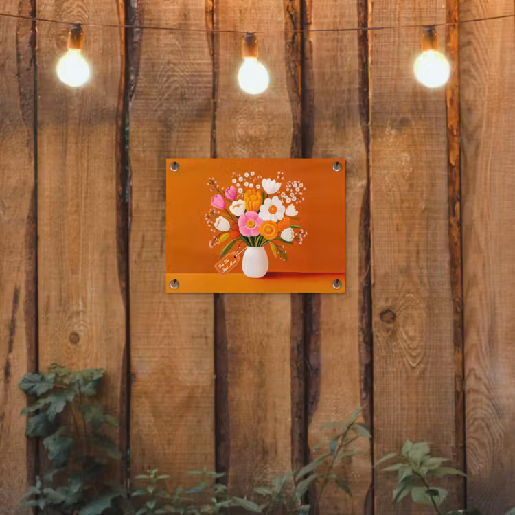 Vaas - Bloemen - Oranje tuinposter los doek klein -sfeer1