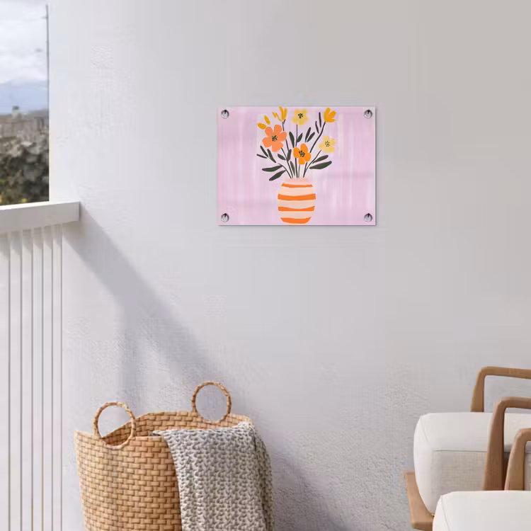 Vaas - Gestreept - Bloemen - Oranje tuinposter los doek klein -sfeer8