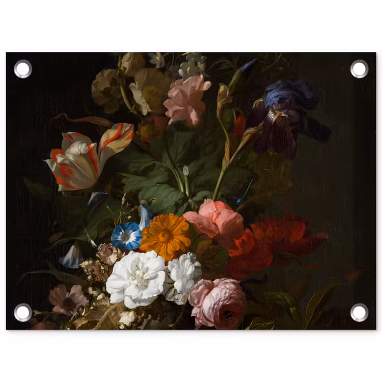 Vaas met bloemen - Schilderij van Rachel Ruysch tuinposter los doek klein -3d