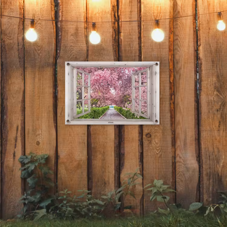 Uitzicht op Bloeiende Kersenbomen tuinposter los doek klein -sfeer1