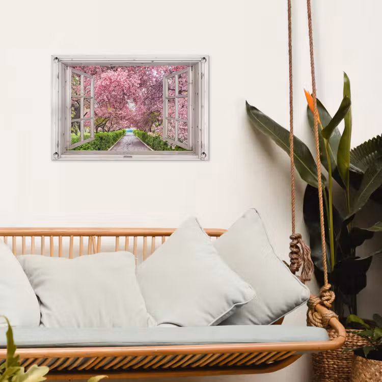 Uitzicht op Bloeiende Kersenbomen tuinposter los doek klein -sfeer7