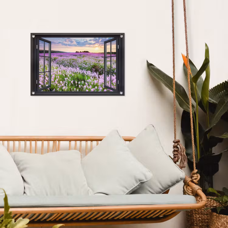 Uitzicht op Lavendelveld bij Zonsondergang tuinposter los doek klein -sfeer7