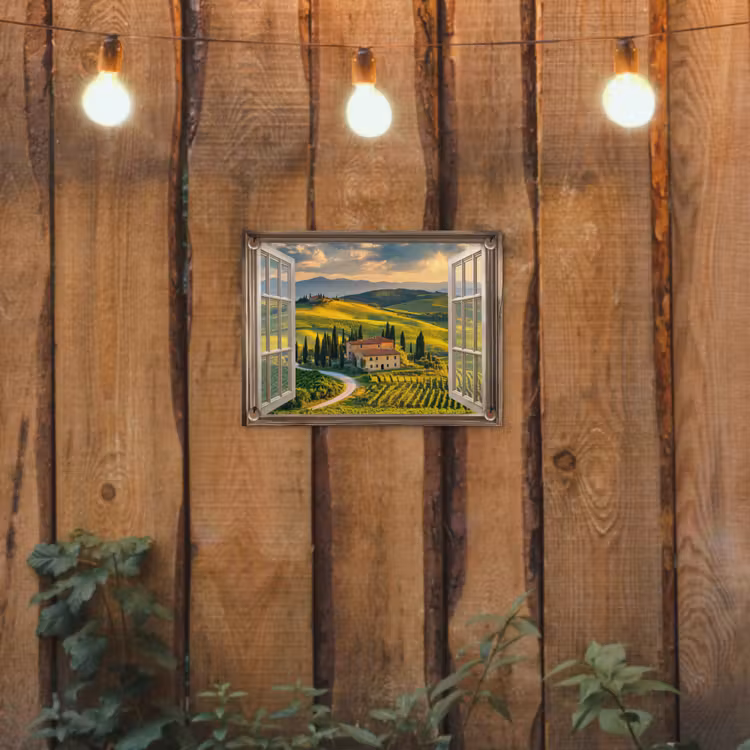 Doorkijk - Toscane - Uitzicht - Landschap - Zomer tuinposter los doek klein -sfeer1