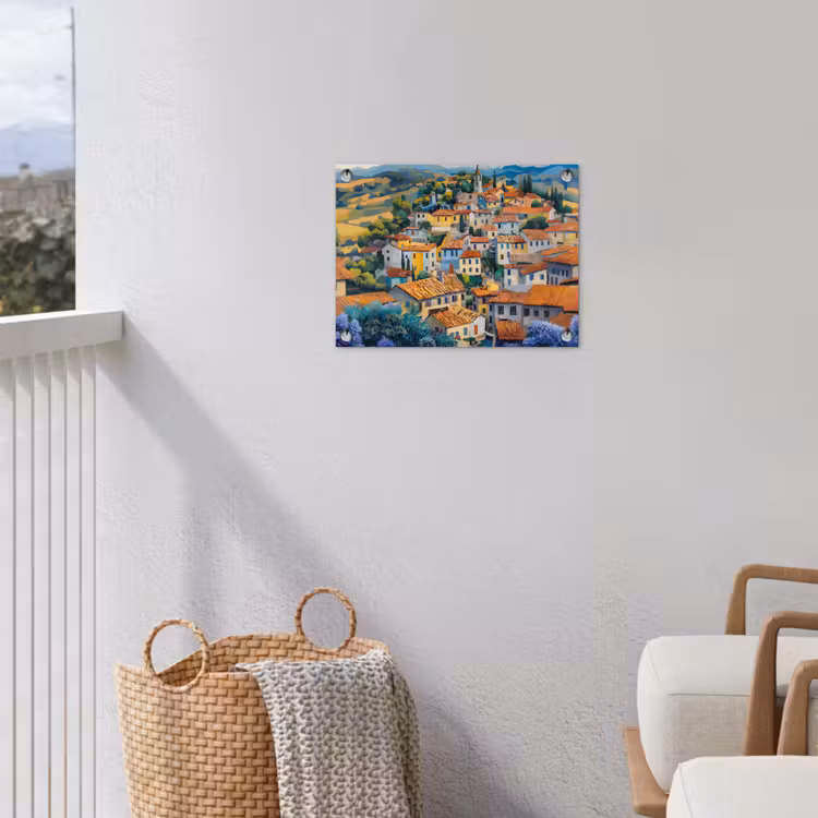 Dorp - Heuvels - Landschap - Bomen tuinposter los doek klein -sfeer8