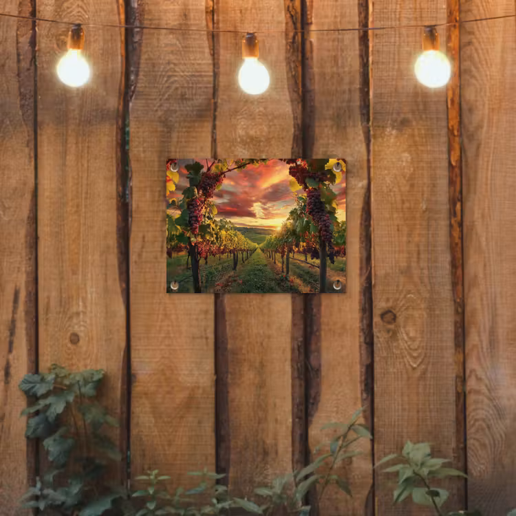 Wijngaard - Druiven - Zonsondergang tuinposter los doek klein -sfeer1