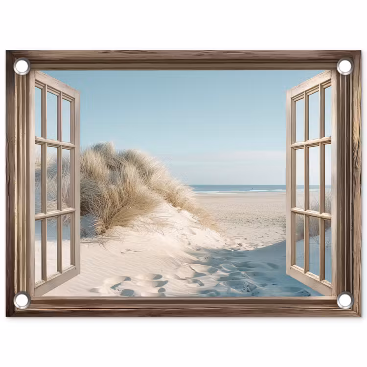 Doorkijk - Helmgras - Duinen - Zee - Landschap tuinposter los doek klein -3d