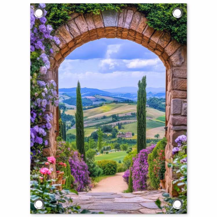 Doorkijk - Toscane - Landschap - Poort tuinposter los doek klein -3d