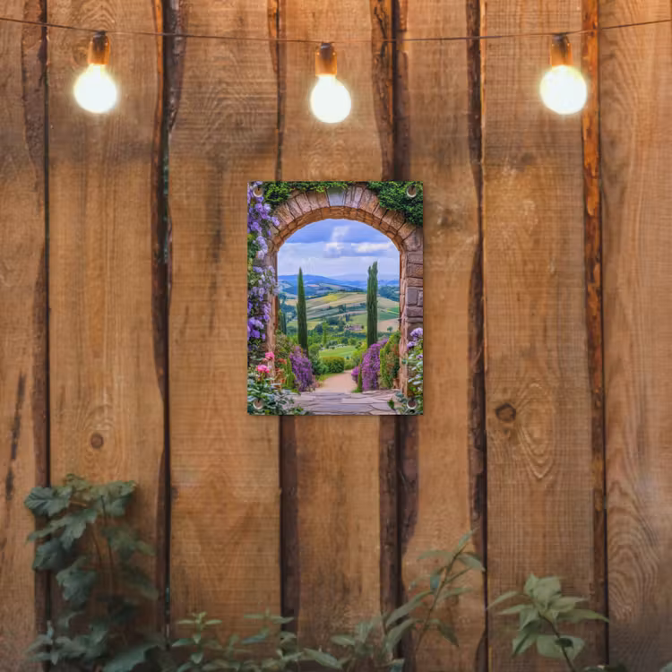 Doorkijk - Toscane - Landschap - Poort tuinposter los doek klein -sfeer1