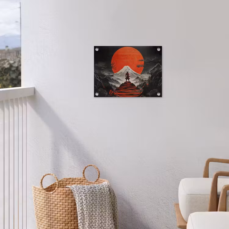 Krijger - Rode trappen - Zon - Berg tuinposter los doek klein -sfeer8