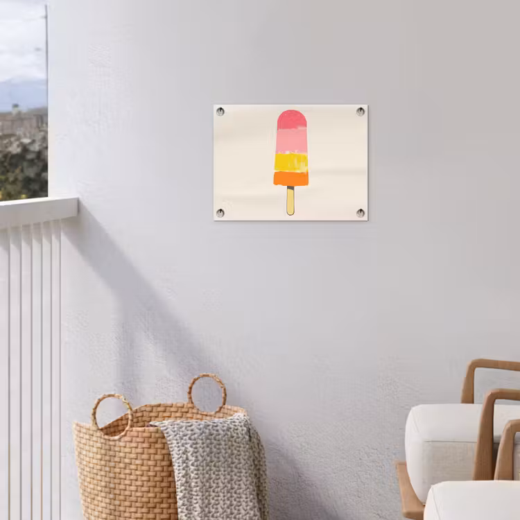 Waterijsje - Retro - Stokje - Roze tuinposter los doek klein -sfeer8