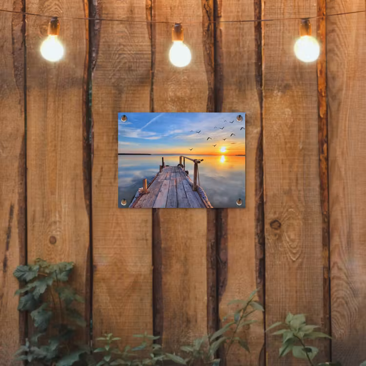 Water - Steiger - Vogels - Zonsondergang - Horizon tuinposter los doek klein -sfeer1
