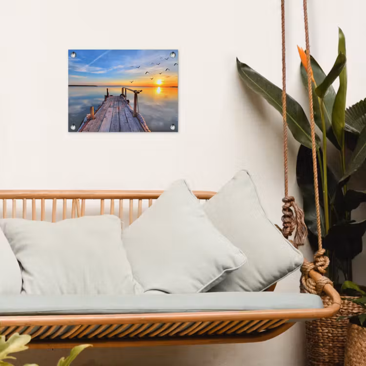 Water - Steiger - Vogels - Zonsondergang - Horizon tuinposter los doek klein -sfeer7