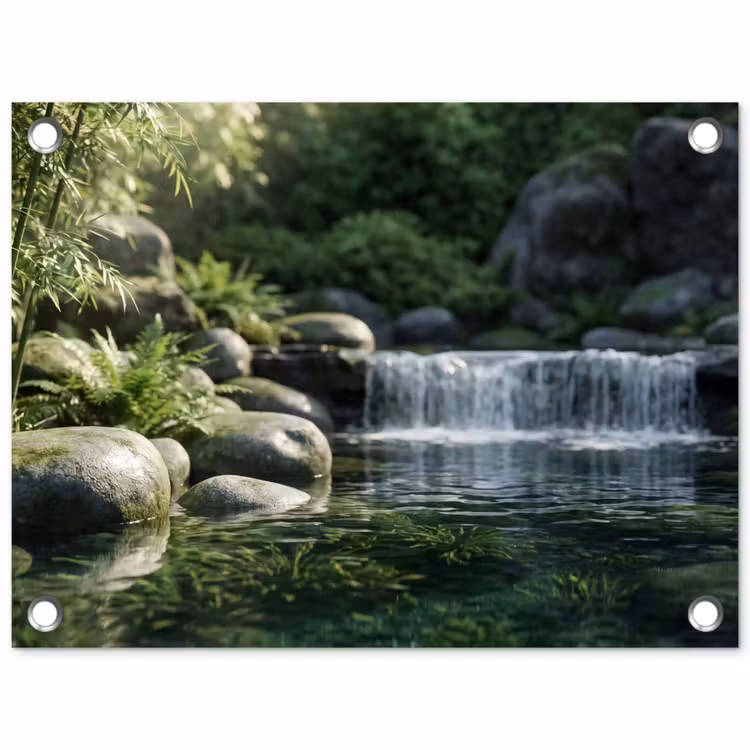Beek - Waterval - Natuur - Groen tuinposter los doek klein -3d