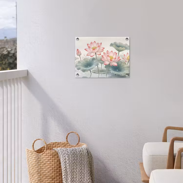 Aquarel - Lotusbloemen - Kleurrijk tuinposter los doek klein -sfeer8