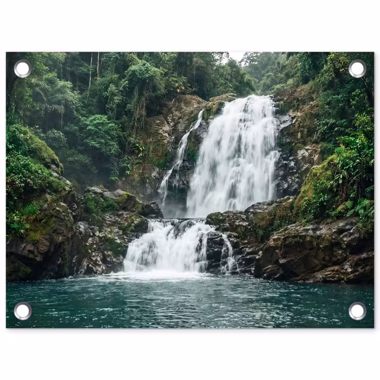 Waterfall - Forest - Nature - Greenkhgyguyg tuinposter los doek klein -3d