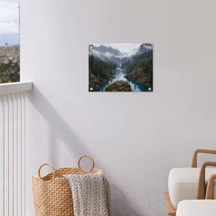Waterval - Bomen - Bergen tuinposter los doek klein -sfeer8
