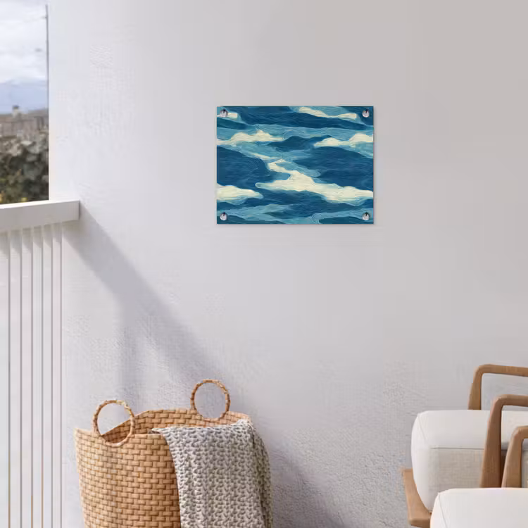 Golven - Abstract - Patroon - Blauw - Wit tuinposter los doek klein 239 -sfeer8