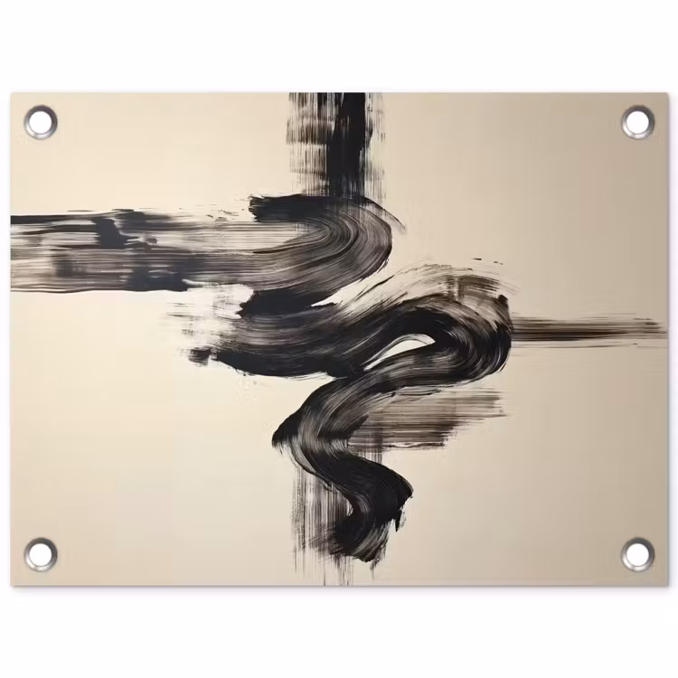 Golven - Penseelstreken - Beige - Minimalistisch tuinposter los doek klein -3d
