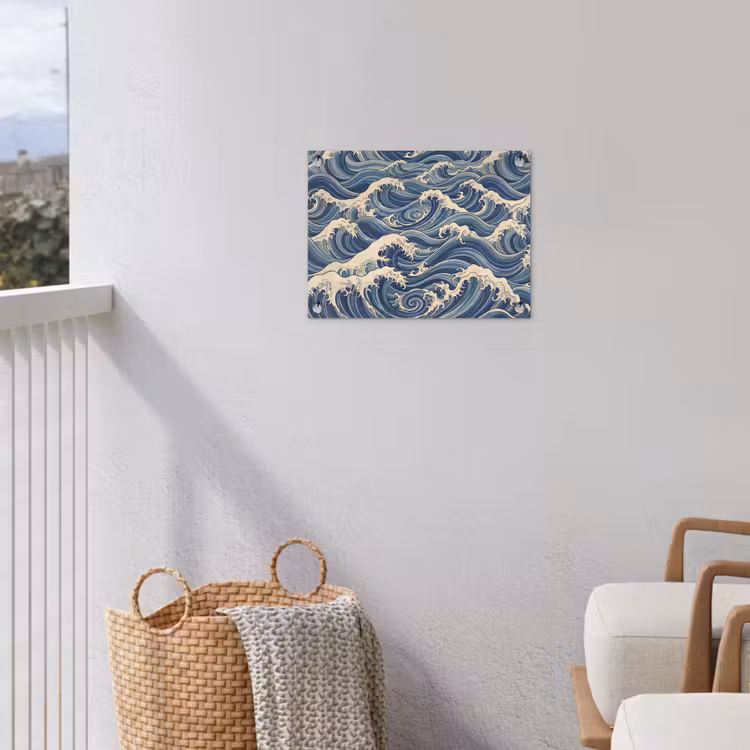 Golven - Zee - Natuur - Abstract - Blauw tuinposter los doek klein -sfeer8