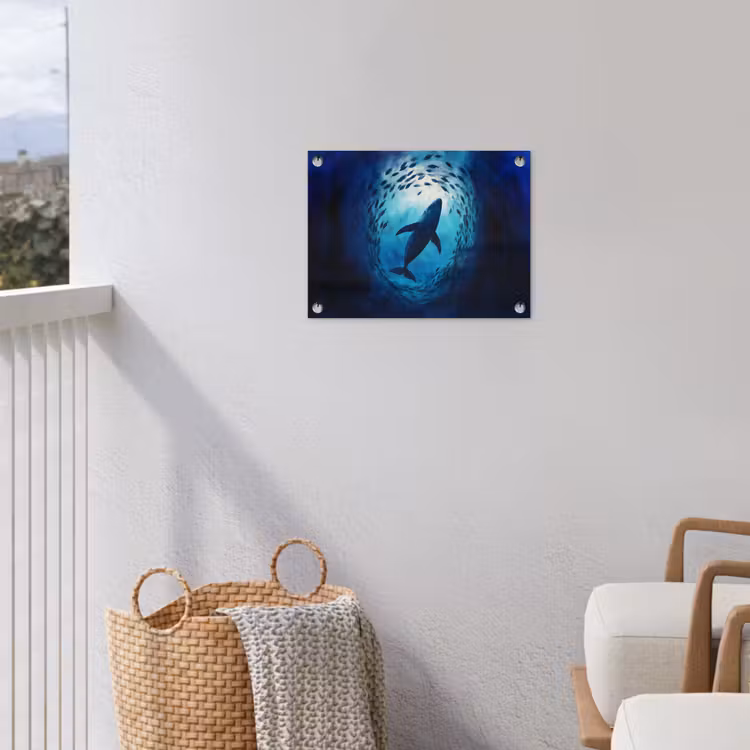 Walvis - Vissen - Donkerblauw tuinposter los doek klein -sfeer8