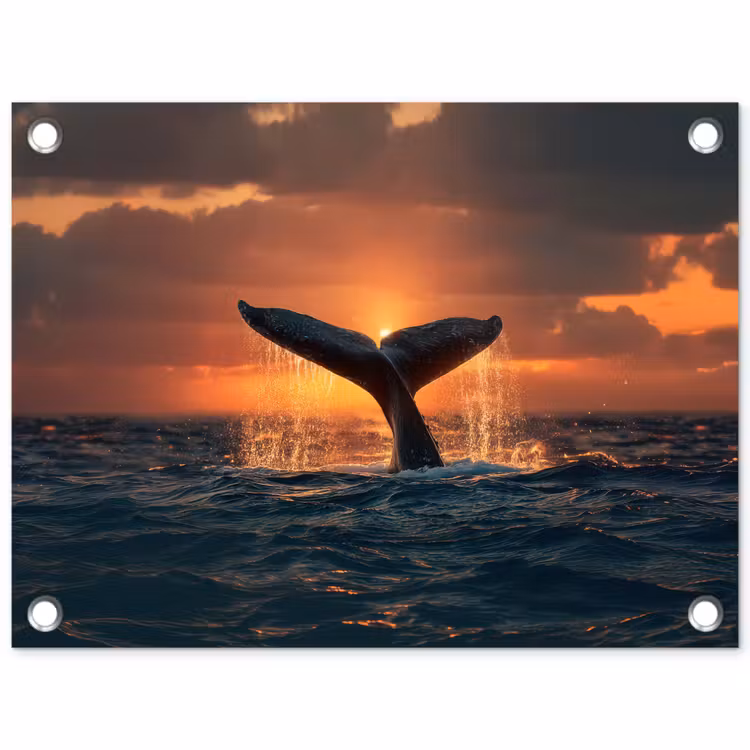 Walvis staart - Water - Zonsondergang tuinposter los doek klein -3d