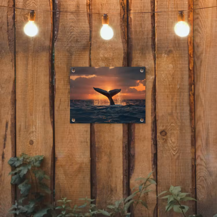 Walvis staart - Water - Zonsondergang tuinposter los doek klein -sfeer1