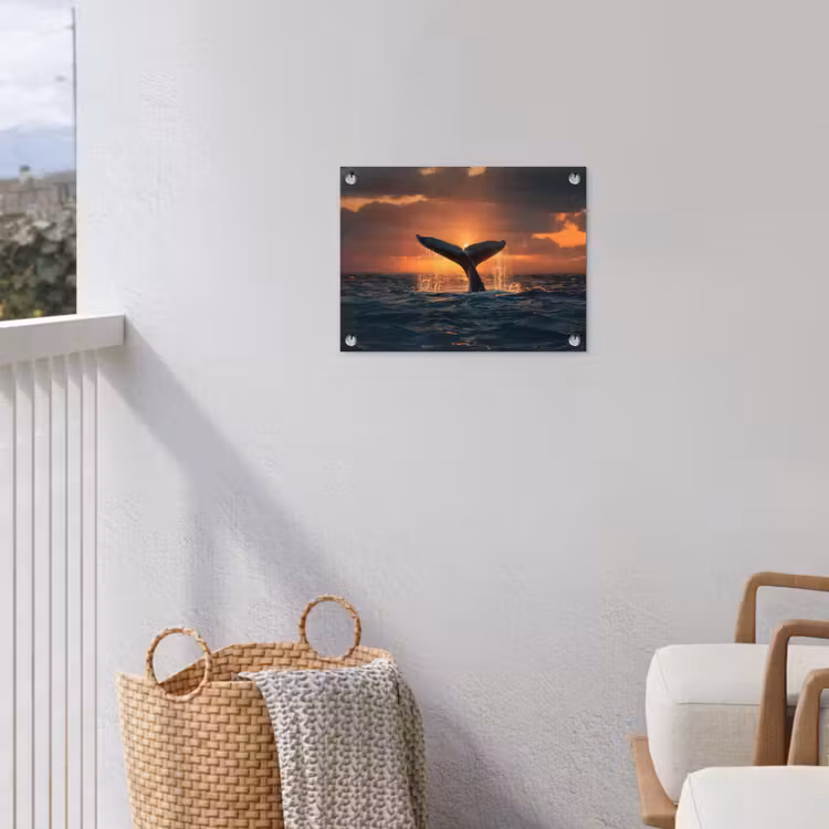 Walvis staart - Water - Zonsondergang tuinposter los doek klein -sfeer8
