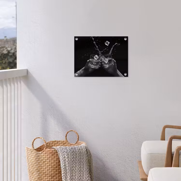 Whiskyglazen - Ijs - Spetters - Zwart tuinposter los doek klein -sfeer8