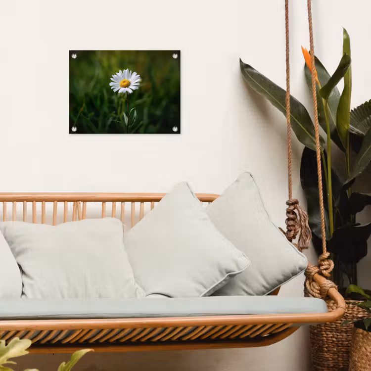 Wit - Madeliefje - Bloem - Gras tuinposter los doek klein -sfeer7