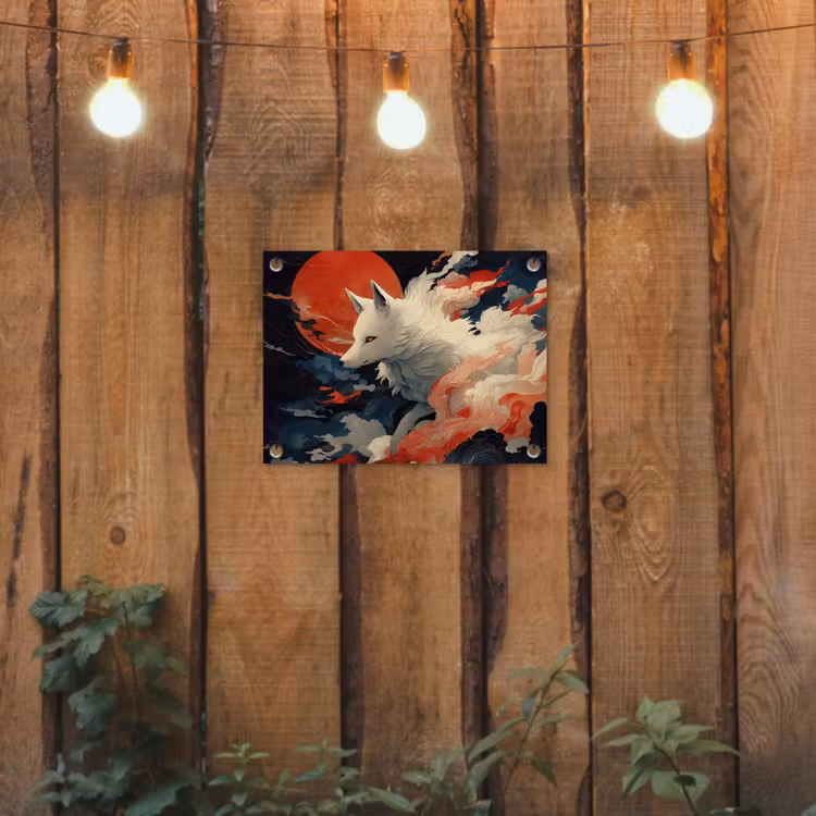 Witte vos - wolken - maan tuinposter los doek klein -sfeer1