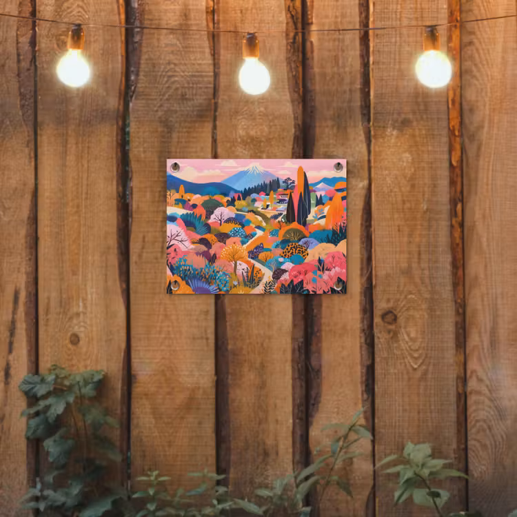 Witte bergtop - Modern - Kleurrijk tuinposter los doek klein -sfeer1