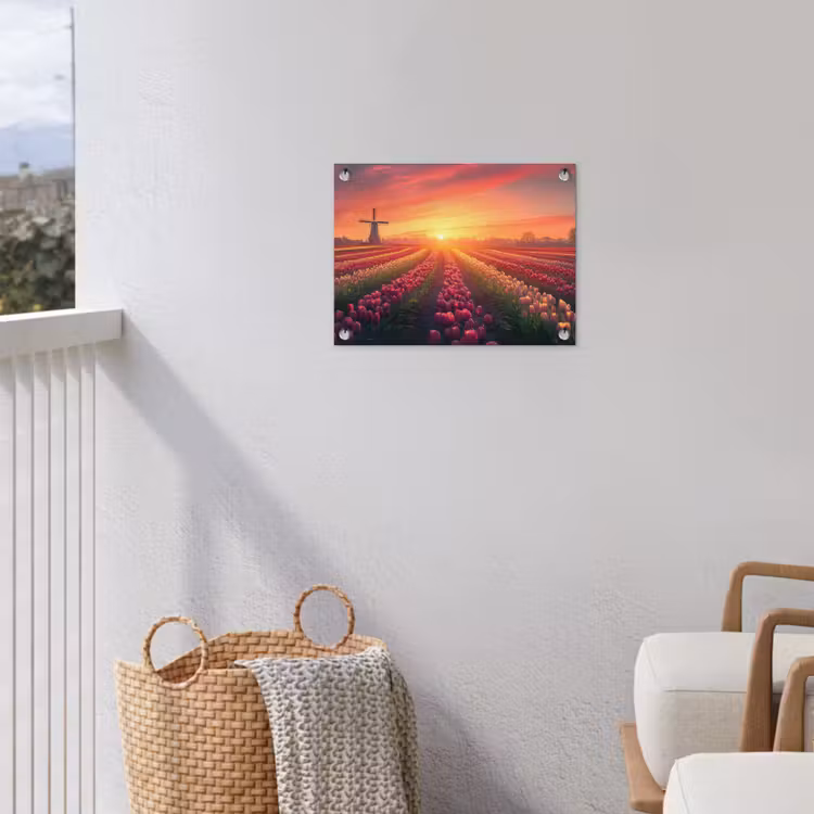 Windmolen - Zonsondergang - Landschap tuinposter los doek klein -sfeer8