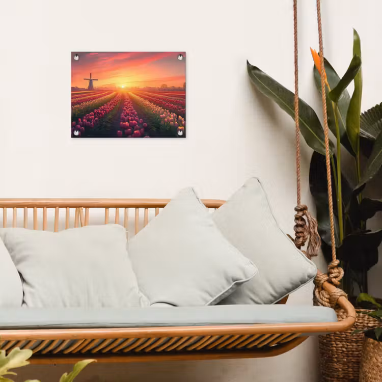 Windmolen - Zonsondergang - Landschap tuinposter los doek klein -sfeer7