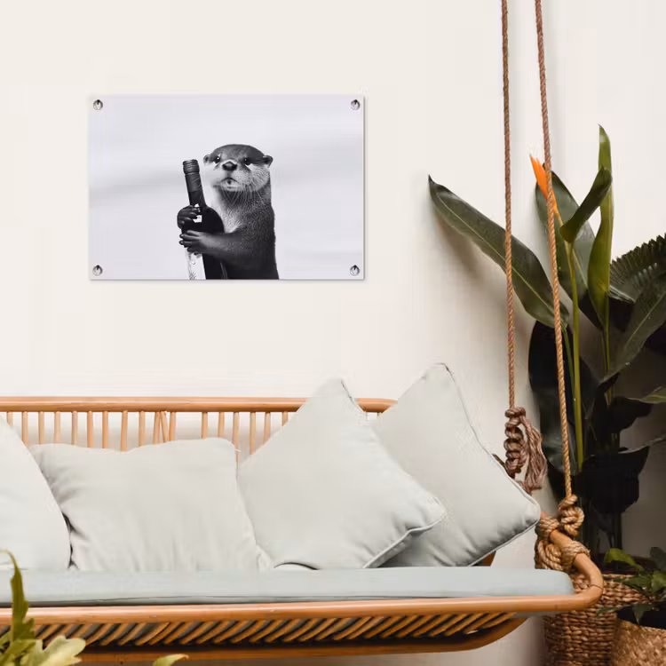 Wijnfles - Otter - Zwart tuinposter los doek klein -sfeer7