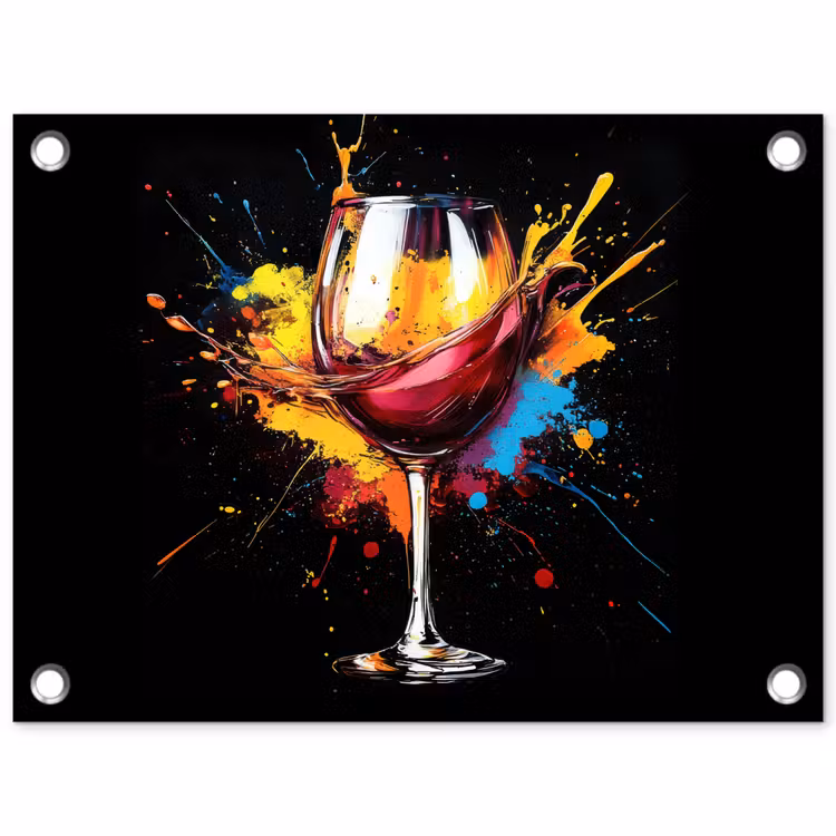 Wijn - Glas - Graffiti - Borrel - Rood - Verf tuinposter los doek klein -3d