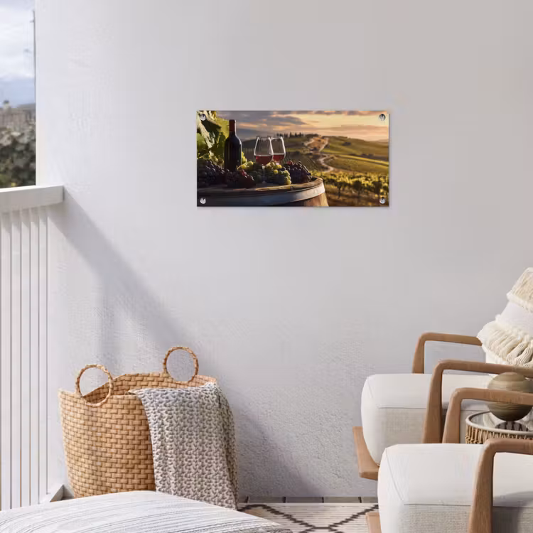 Wijn - Druiven - Heuvels - Landschap tuinposter los doek klein -sfeer8