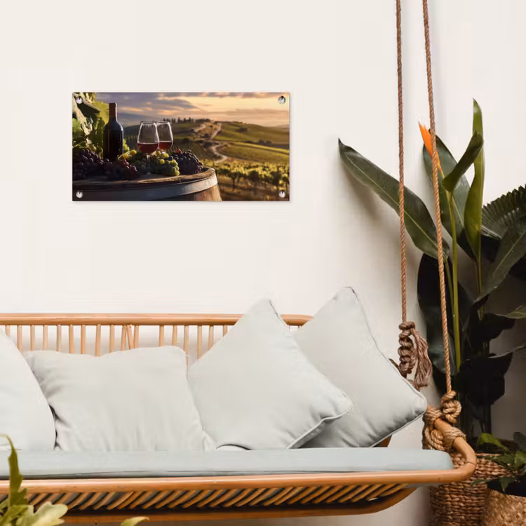 Wijn - Druiven - Heuvels - Landschap tuinposter los doek klein -sfeer7