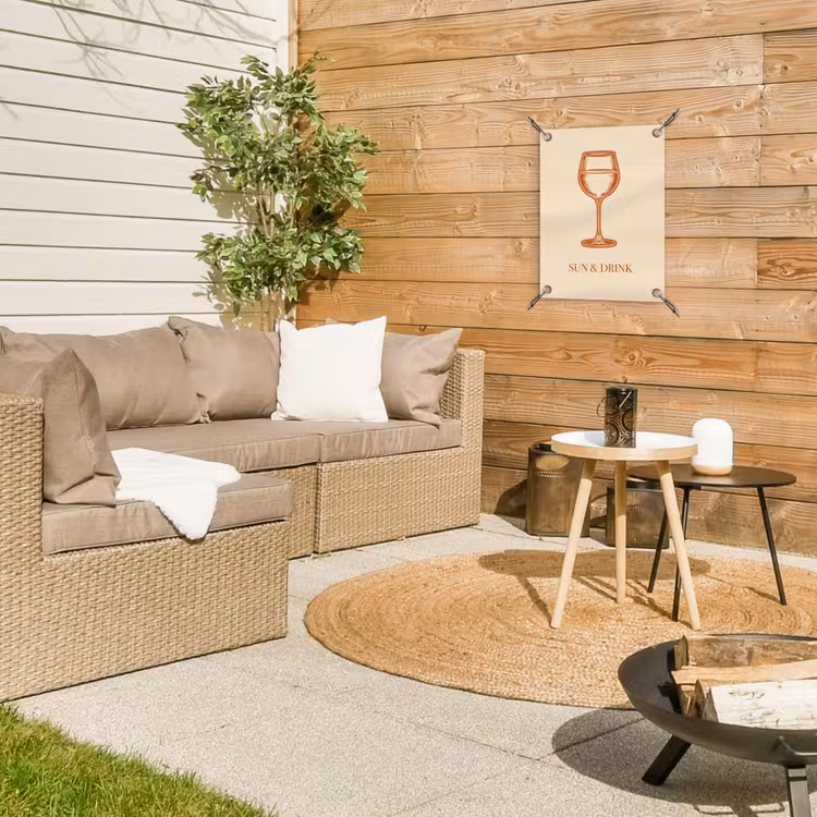 Wijn - Zomer - Quote - Oranje tuinposter los doek klein -sfeer4
