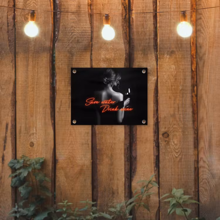 Wijn - Vrouw - Neon - Quote tuinposter los doek klein -sfeer1