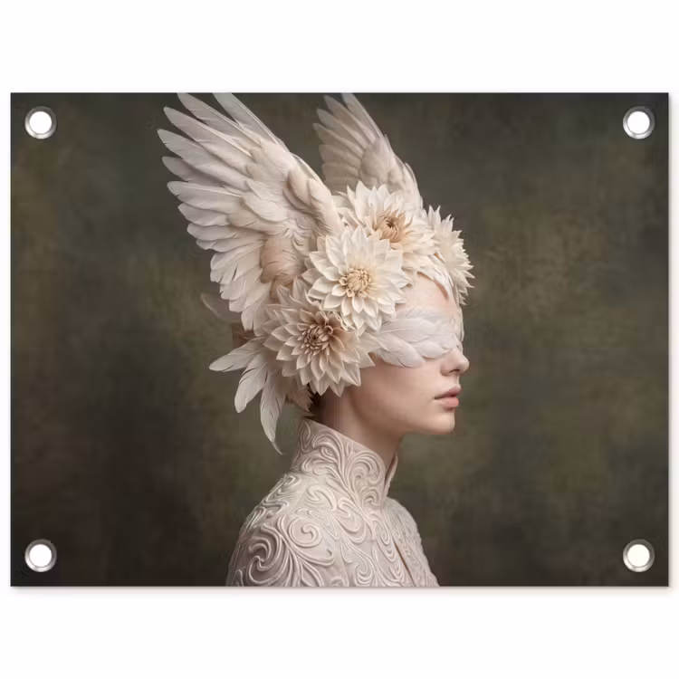 Vleugels - Vrouw - Wit tuinposter los doek klein -3d