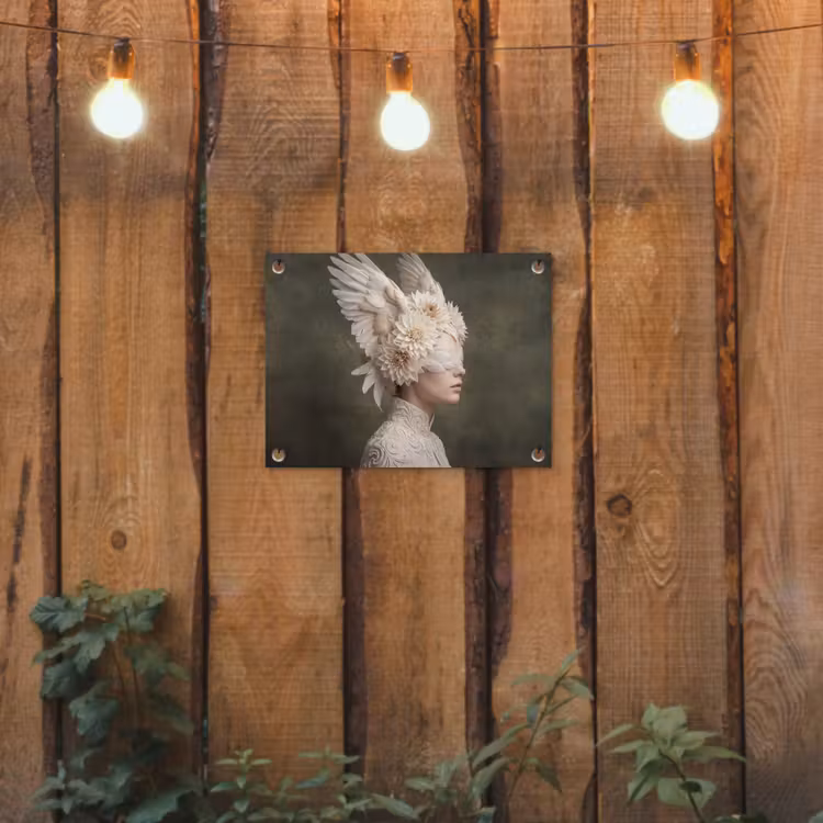Vleugels - Vrouw - Wit tuinposter los doek klein -sfeer1