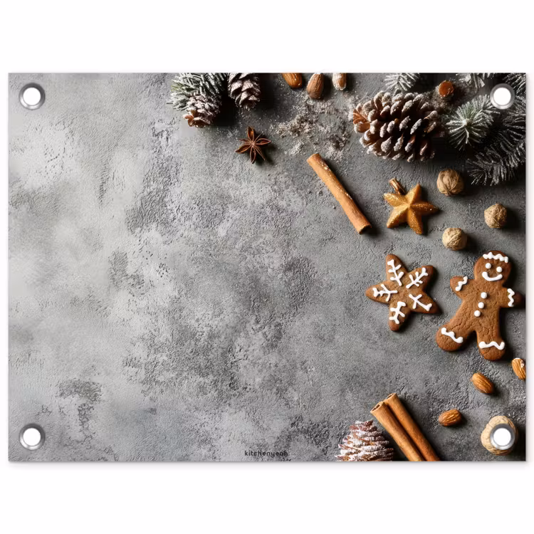 Winter - Kerst - Beton - Dennenappels tuinposter los doek klein -3d