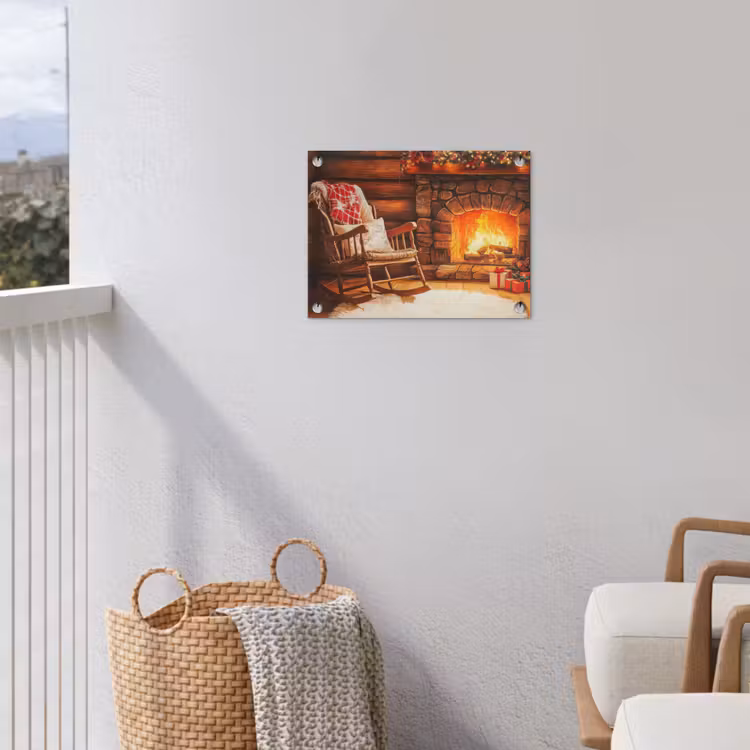 Winter - Kerst - Huis - Openhaard tuinposter los doek klein -sfeer8