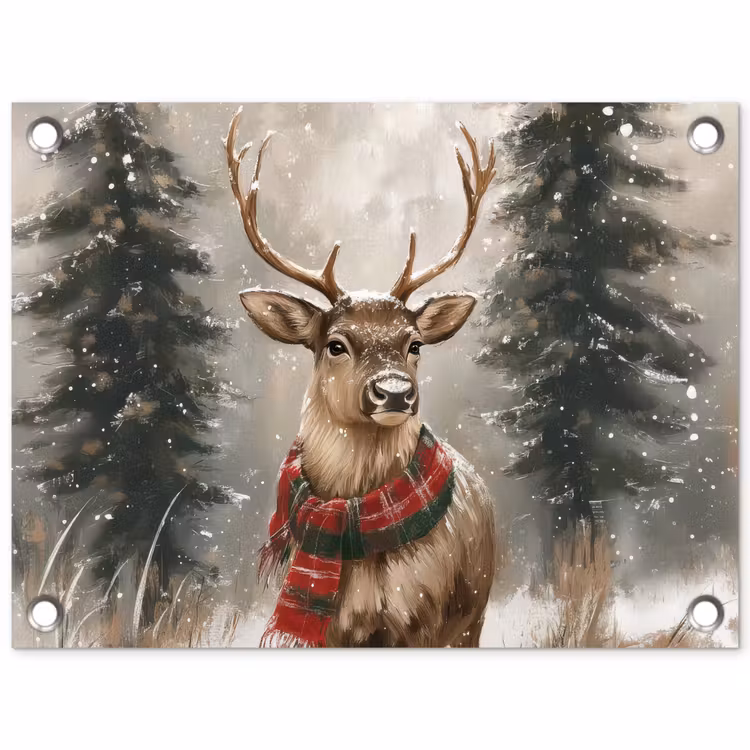 Winter - Bos - Rendier - Donker tuinposter los doek klein -3d